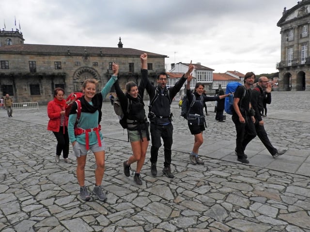The group reached their goal at the end of the Camino Portugues.